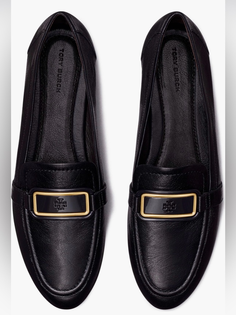 Tory Burch Georgia Loafers Black Leather Logo Flats Women’s EUC SZ: 9